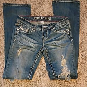 Antique Rivet Women's Straight Leg Jeans in Blue